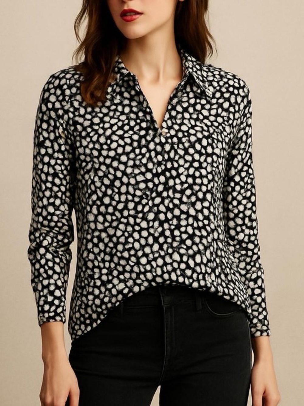 Zara NWT‎ Black White Abstract Animal Print Button Down Shirt Blouse XS 2143/250